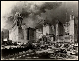 H.ビアダーマンによるパーシングスクエア周辺の地下鉄路線図の写真、1919年（銀ゼラチンプリント）